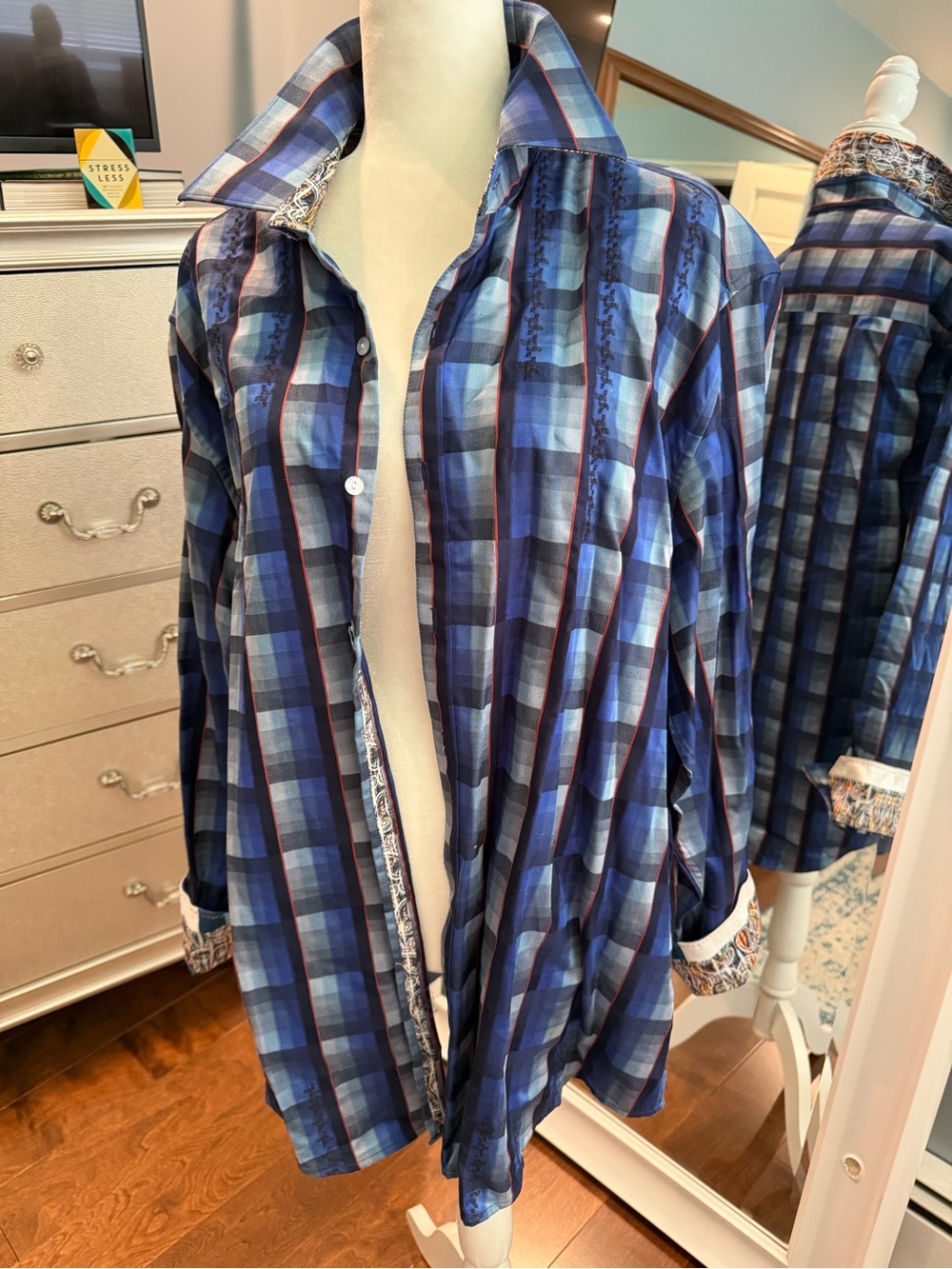 Robert Graham Men's Blue Plaid Lightweight Shirt Jacket